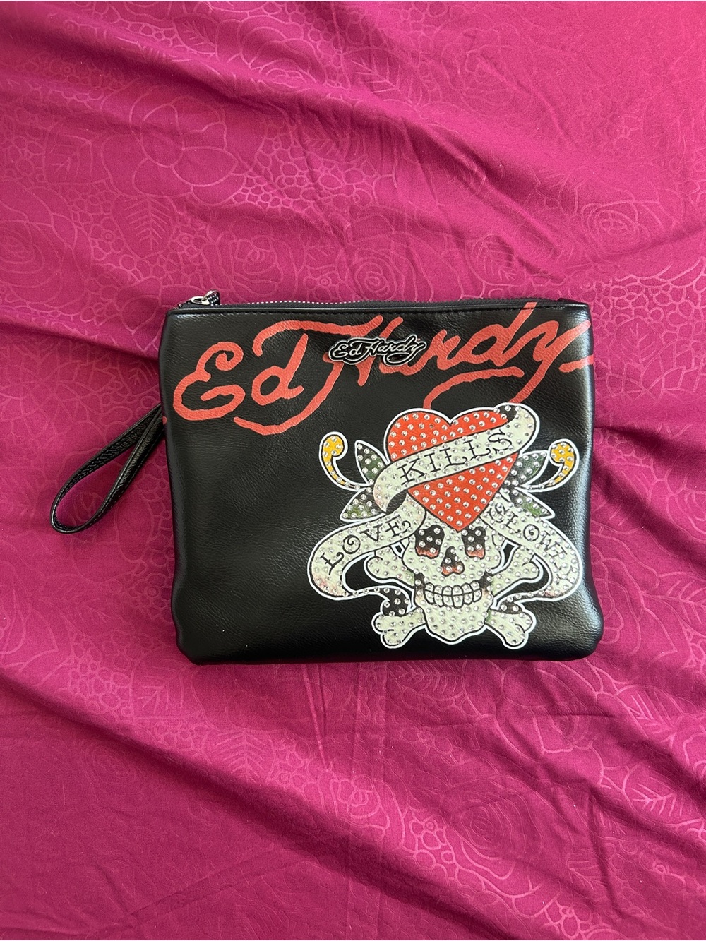 ☆ ed hardy black clutch/wristlet.